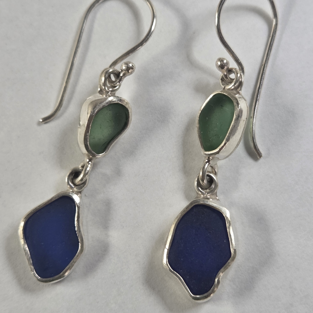 Elegant Sterling Silver and Blue-Green Beach Glass Earrings